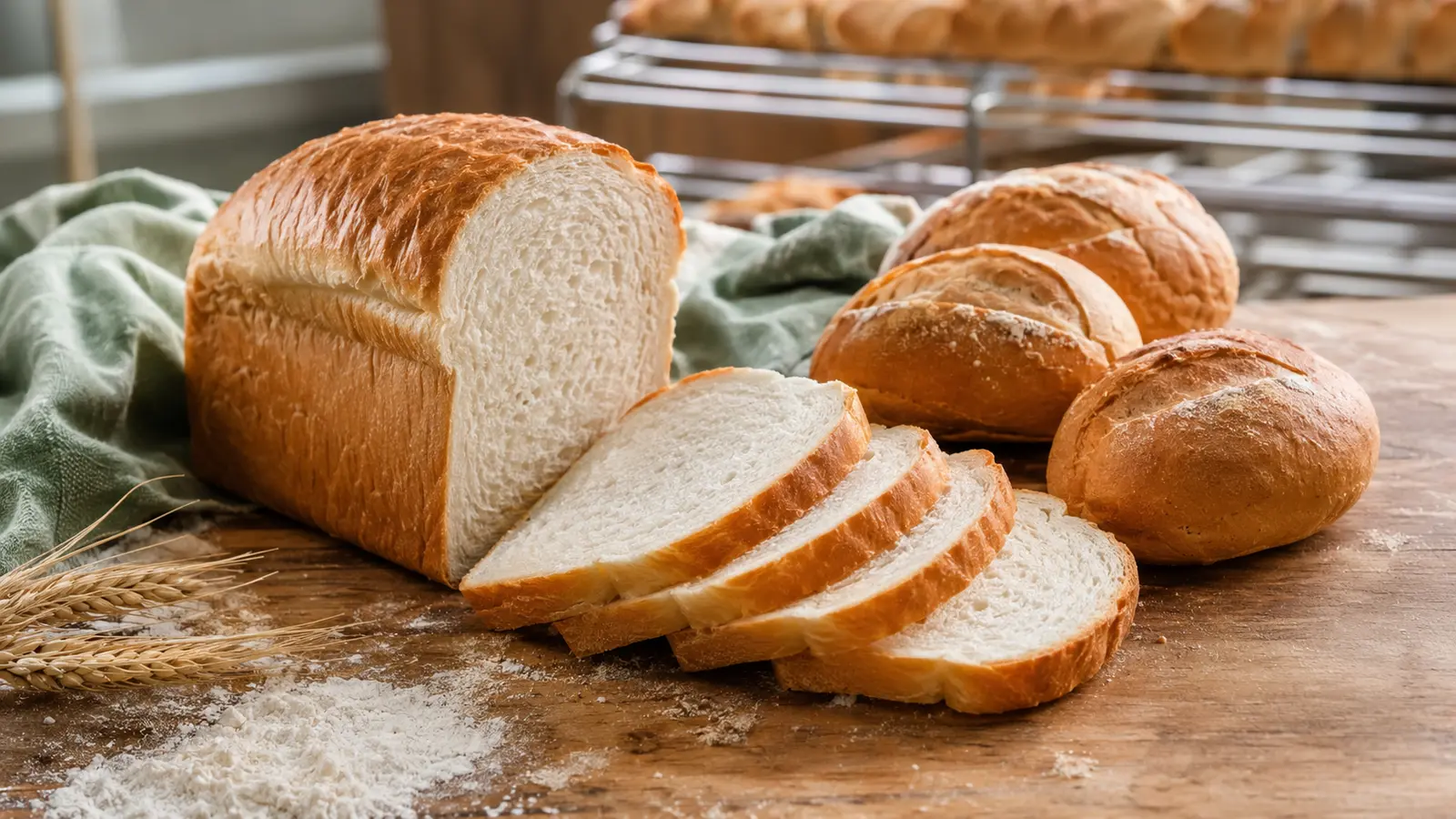 Fresh sliced bread and bakery rolls representing calcium propionate applications