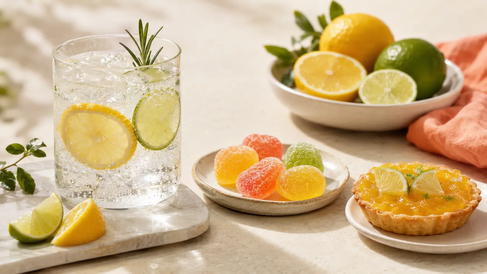 Citrus beverage, fruit gummies and tart applications for food-grade citric acid