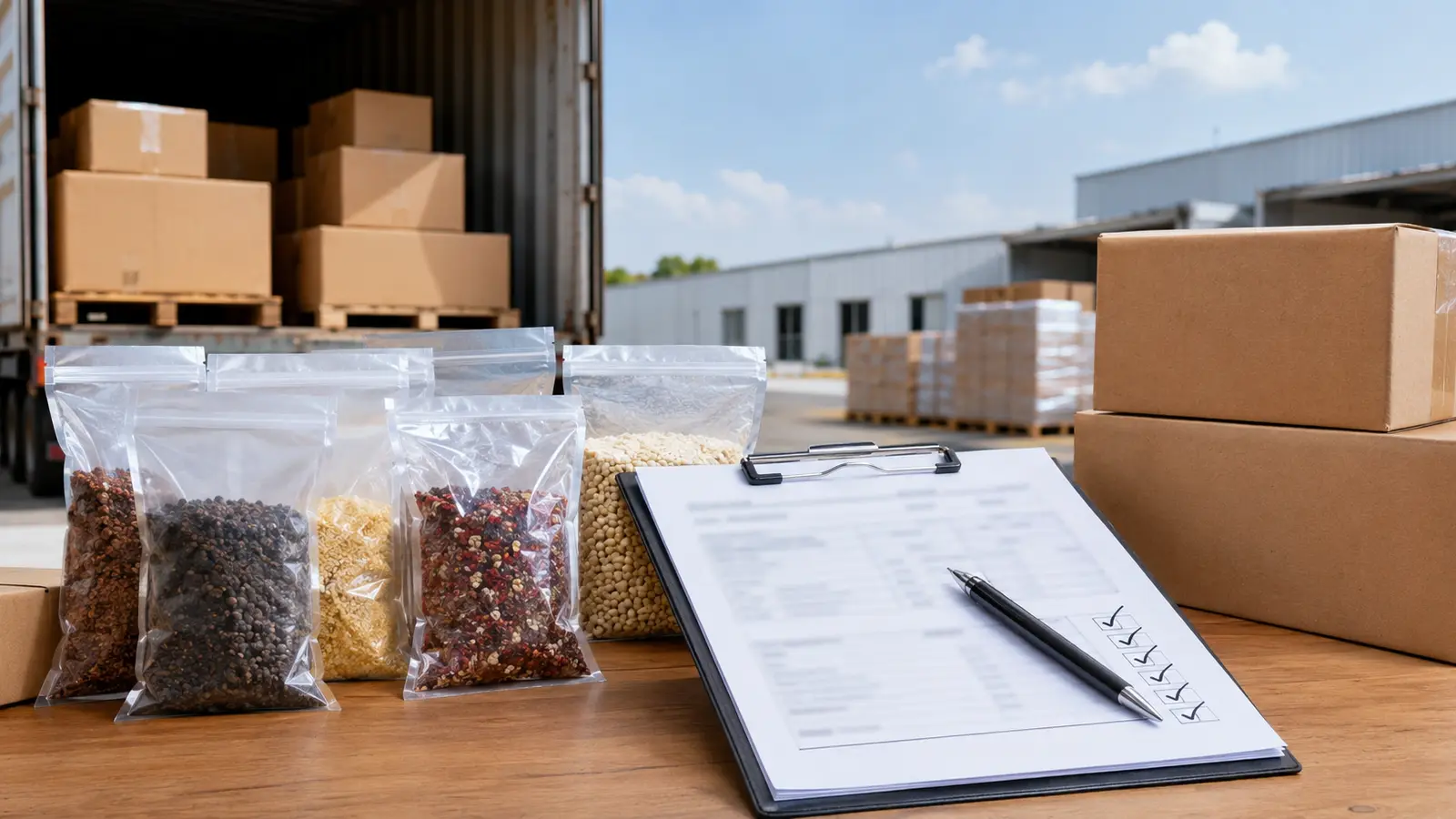 Food ingredient export documents, samples and shipment coordination