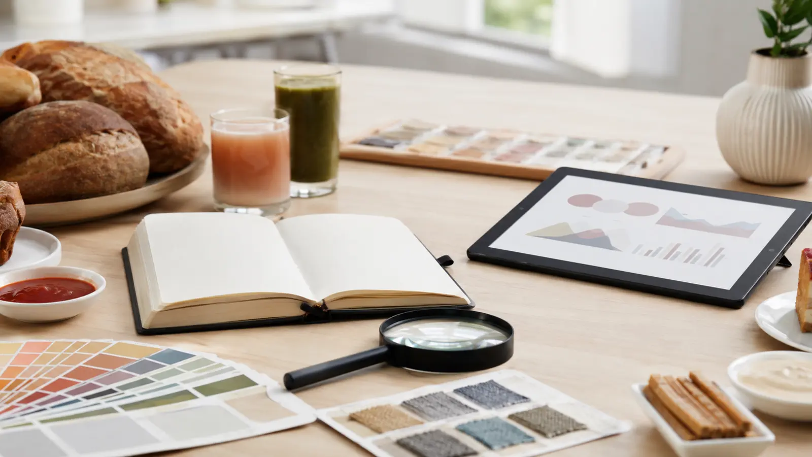 Food ingredient specifications and application notes on a desk