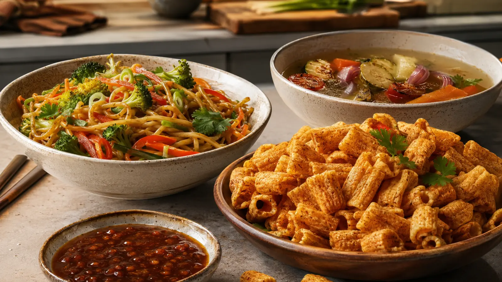 Snack, sauce and noodle applications for hydrolyzed vegetable protein