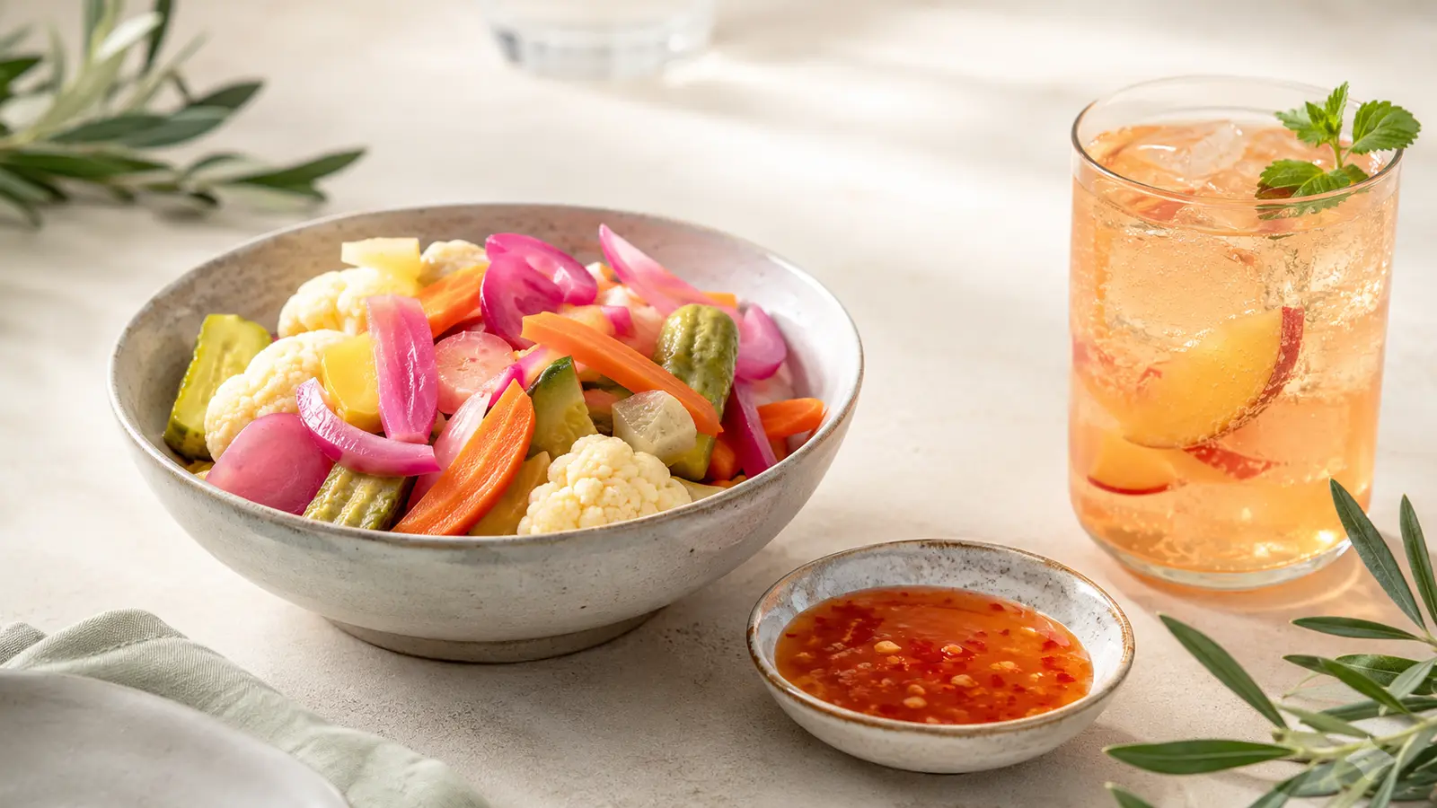 Pickled vegetables, sauce and beverage applications for lactic acid