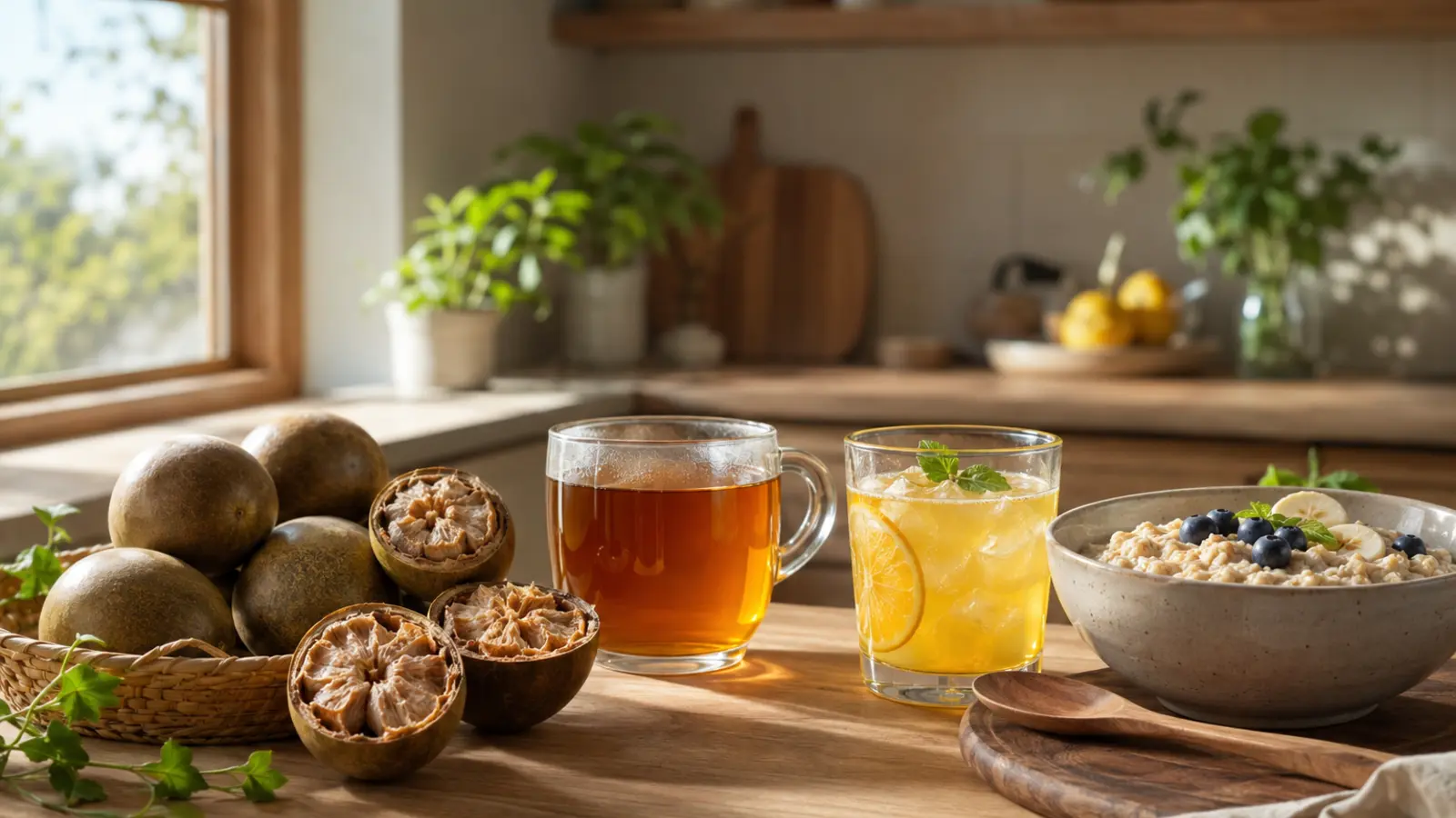 Monk fruit tea and reduced-sugar beverage applications