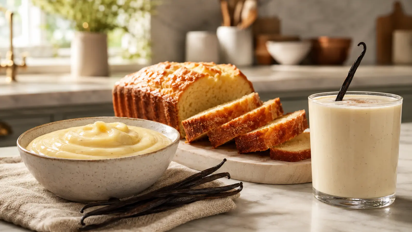 Vanilla custard, cake and beverage applications